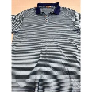 SHIRT GOLF POLO Peter Millar MENS LARGE  NAVY/TURQUOIS Performance Tennis Preppy